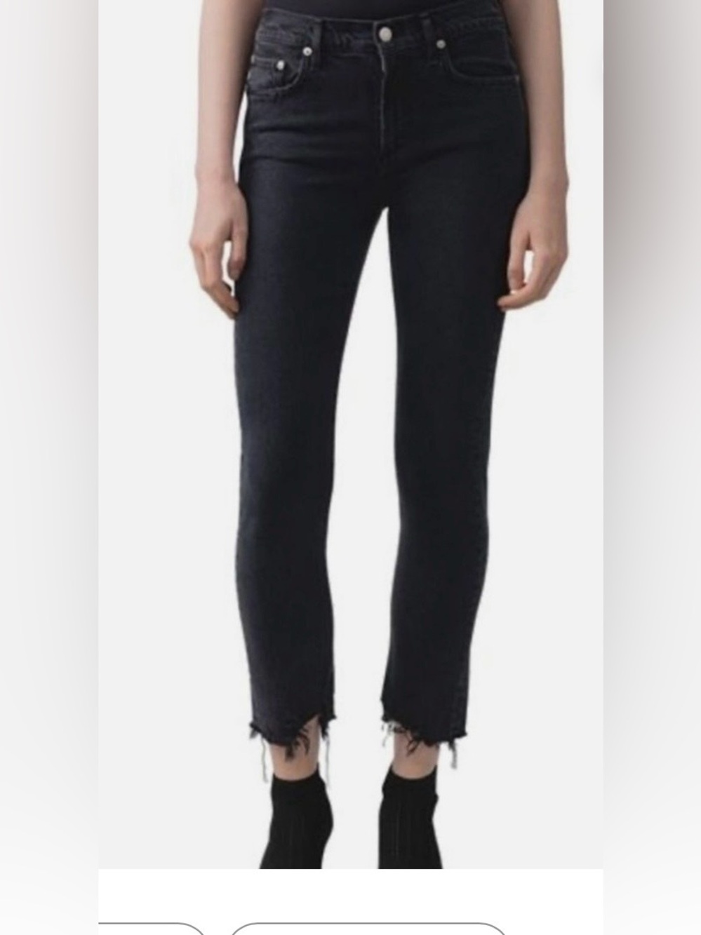 Agolde Toni Jean Black Mid Rise Straight Leg Ankle Crop Distressed Denim Sz 29